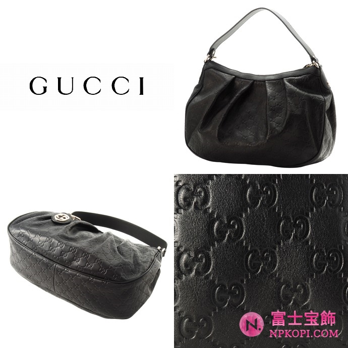 GUCCI/グッチ 2012年春夏SUKEYグッチシマGG柄Gチャーム付きミディアムプリーツハンドバッグ 232955 AA61G 1000 